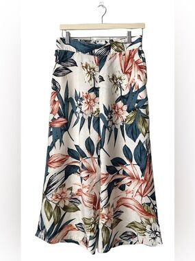 C&C California Linen Floral Wide Leg Pants Small Resort